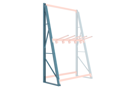 A-Frame Uprights with structural steel dividers for upright storage of long goods.