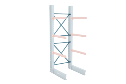 Blue powder-coated steel cantilever bracing kit that provides stability between structural uprights.