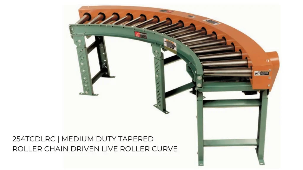 Chain Driven Live Roller Conveyor | 254TCDLRC Medium Duty Tapered Chain Driven Live Roller Curve | Speedrack West