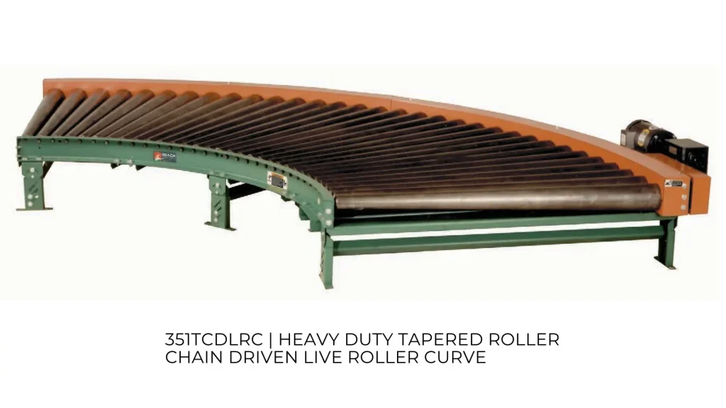 Chain Driven Live Roller Conveyor | 351TCDLRC Heavy Duty Tapered Roller Chain Driven Live Roller Curve | Speedrack West